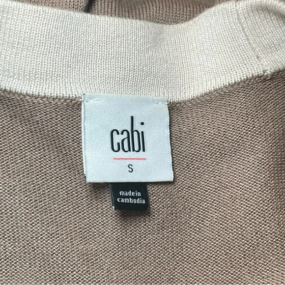 Cabi Genteel Button Front Long Cardigan Beige Ivory Trim Belt Small Neutral Read - Picture 7 of 15